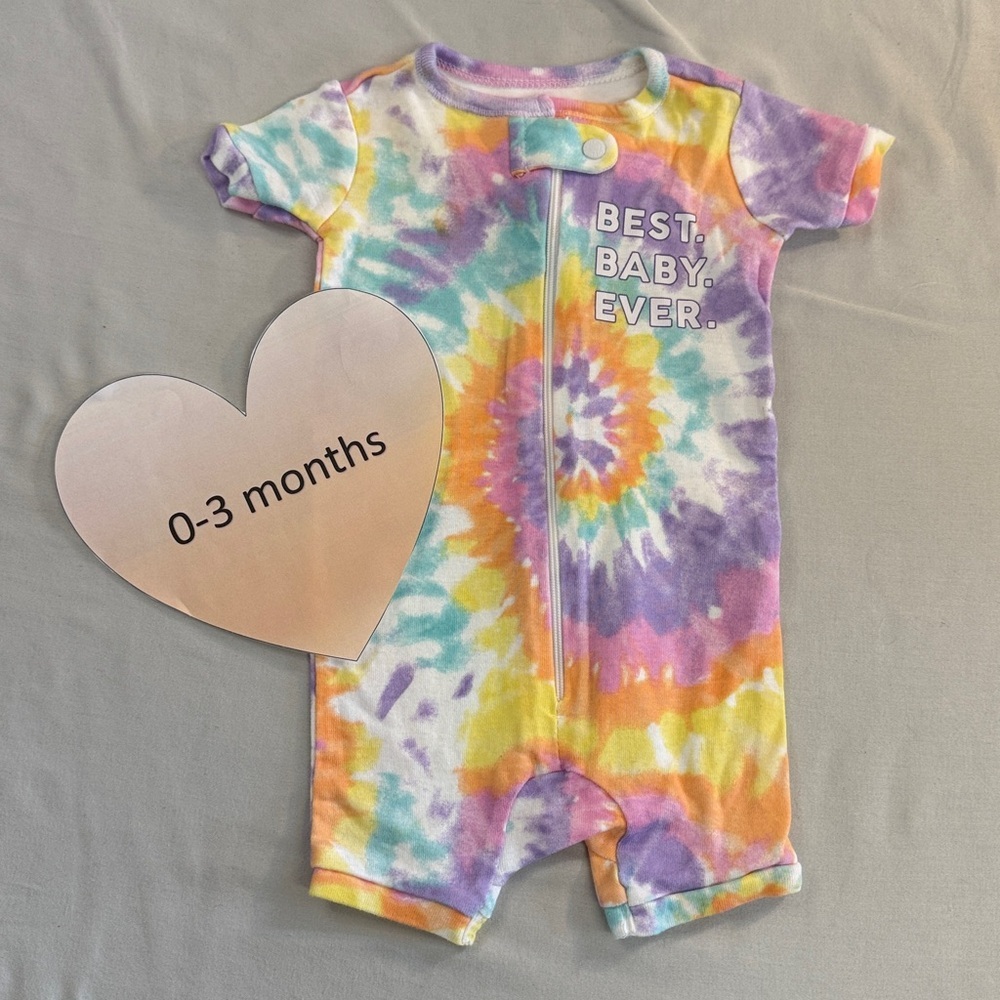 The Children’s Place - Newborn tye died short sleeve shorts romper. 0-3…
